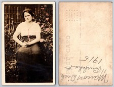 1915 RPPC Marion Kirsch Woman Portrait Hand Tinted Cheeks Roses Postcard picture