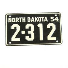 Vintage 1954 Wheaties Cereal North Dakota Metal Bicycle License Plate 2-312 picture