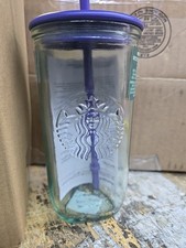 Starbucks Recycled Triangle Glass 16 oz Cold Cup Tumbler Purple w Straw picture