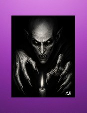 Nosferatu Candle ACEO | Black White Horror Art | Vampire Dark Realism | Signed picture
