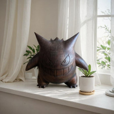 Handmade Wood Black Walnut Gengar Desk Display Piece, Shadow Pokémon Souvenir picture