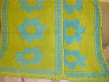 Vintage Cannon Royal Family Daisies Green Turquoise Bath/Hand/Wash Towels Set picture