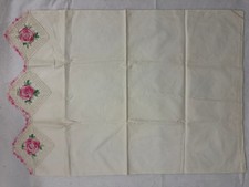 Vintage white cotton standard pillow case CROCHET Roses hem picture