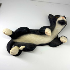 Black & White Tuxedo Cat Lying Down Resin Figurine Decorative Collectible picture