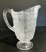 Antique Bryce Brothers EAPG Footed Water Pitcher Willow Oak Pressed Glass Panels picture