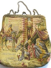VINTAGE 1950's L and M Spot Lite Exotic Ethnic Arabesque Hand Bag Tapestry Purse picture