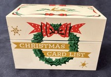 Vintage 1950s Stylecraft Christmas Card List Tin Reindeer and Wreath Box 807 picture