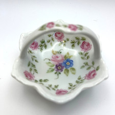 Vintage 1992 Hand Painted Porcelain Floral Trinket Dish Pink Roses Signed Artist picture