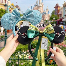 2X Disney- Frozen Anna Fantasy Springs Green Minnie Ears & Blue Sequin Headband picture