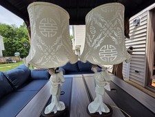 Stunning Vintage Asian Geisha Figurine Table Lamps – Matching Pair – 26” Tall picture