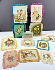 Lot of 13 Antique Victorian Silk Fringe Christmas & New Year Greeting Card 1880s picture