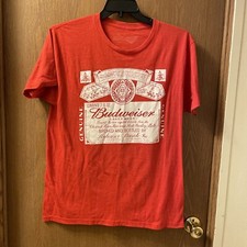 Budweiser T Shirt Lg Red W/ White Letters Short Sleeve Double Stitch Hem picture