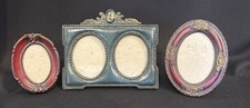Vintage Small Victorian Style Picture Photo Frames Set of 3 Green Burgundy picture