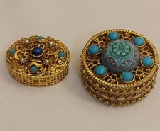 Vintage Decorative Ornate Stone Pillbox X2 picture