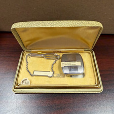 Vintage 1940s Swank Sterling Silver Tie Clip Chain & Belt Buckle Boxed Set New O picture