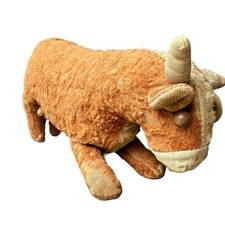 Antique Dairy Cow Plush Toy 11 Inch Eye Buttons Stuffed Animal Straw Mohair picture