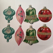 RARE VTG 1950'S DENNISON Christmas ORNAMENTS Die Cuts 8 Piece Set - One Sided picture