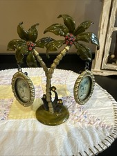 BEAUTIFUL BRASS PALM TREES WITH RED CRYSTALS & 2 HANGING OVAL PICTURE FRAMES picture