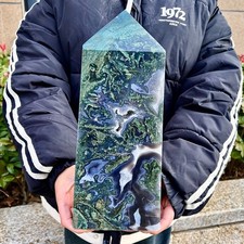 5.42LB Natural green moss agate quartz obelisk crystal aura healing energy picture