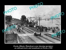OLD LARGE HISTORIC PHOTO OF PEORIA ILLINOIS VIEW OF WATERFRONT & STEAMBOAT 1900 picture