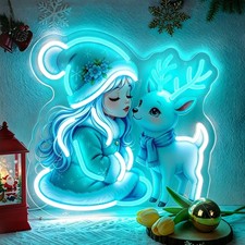 Winter Girl & Reindeer Neon Sign, Dimmable USB LED Neon Light for Christmas Wall picture