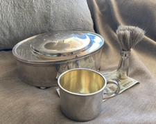 Antique Victorian Shaving Colonial Silver Dressing Vanity Box~Mirror ~Cup ~Brush picture
