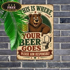 This Is Where Your Beer Goes Bear Graphic Tin Sign Retro Pub Man Cave Decor picture