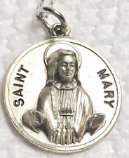 Vintage Sterling Silver Saint Mary Pendant Medal 18