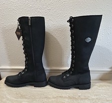 NWT Harley-Davidson Women's Lornell 14” Black Leather Tall Lace-Up Zip Boots picture