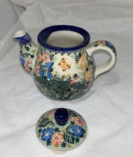 Unikat Polish Pottery Personal Teapot & Lid Boleslawiec Handpainted Floral 3 C picture
