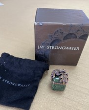 Vintage Jay Strongwater Green Enamel Trinket Box - Leafs with Swarovski Crystals picture