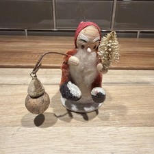 Vintage Christmas Santa Claus Cotton Beard Sitting Holding Lantern - Japan picture