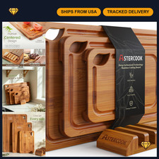 Astercook Deep-Carbonized Bamboo Cutting Boards for Kitchen with Wood Storage St picture