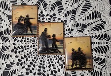 VTG Reverse Painted Silhouette Convex Bubble Glass Nautical Art Lot of 3 picture