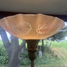 Antique Floral Lotus Torchiere Shade N Holder / 1930s/ 1940s / Reverse Painted picture