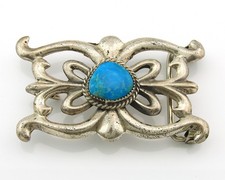 Navajo Sand Cast Belt Buckle Sterling Silver Vintage Turquoise picture