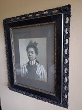 Antique Turn Of Century Wood Framed Portrait Of African American Woman/ -black picture