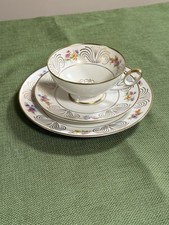 Vintage Tirschenreuth Porcelain Tea Cup Trio Gold Trim Floral picture