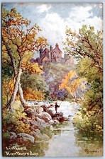 Postcard Scotland Hawthornden Castle River Misch & Stocks S. Bowers Artist C32 picture