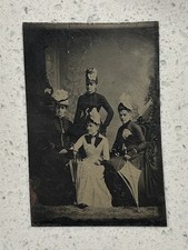 Antique 1800s Tintype Photo 4 Victorian Women Hats Parasols Group Portrait picture