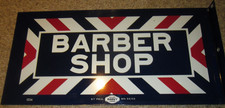 Early Vintage MARVY  24” X 12” Porcelain Barber Shop Double Sided Flange Sign picture