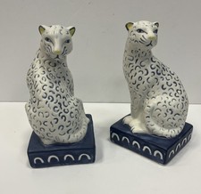 Opalhouse Ceramic Leopard Bookends Set of 2 Blue White Decor Statues Book Ends picture