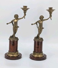 Decorative Crafts, Inc. Neoclassical Brass/bronze cherub candlestick Pair VTG  picture