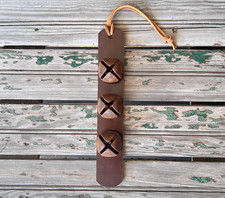 Rustic Sleigh Bells Farmhouse Decor Genuine Leather 3 Bell Door Hanger Strap picture