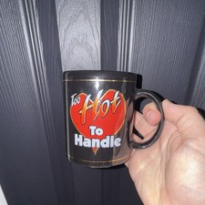 Vintage 1997 Too Hot To Handle Coffee Mug Black Red Heart Novelty JII Collectibl picture