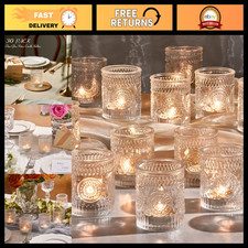 30 Pack Clear Glass Votive Holders - Vintage Tealight Candle Holders for Events, picture