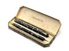 Vintage Conway Stewart 476 Universal Pen Pencil Set Green Marble 14ct Nib w/sac picture