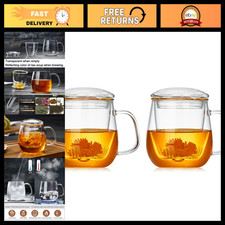 Large Borosilicate Glass Teacups 2 Pack with Infuser & Lid, 17.6oz, Microwave Sa picture
