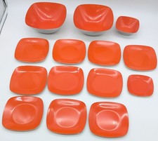 14 Catherineholm Orange Enamel Stainless Steel Square Plates Bowls Vtg Lot Set picture