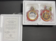 Vtg 1998 Bradford Editions Norman Rockwell Christmas Ornaments Set Of 2 w/COA picture